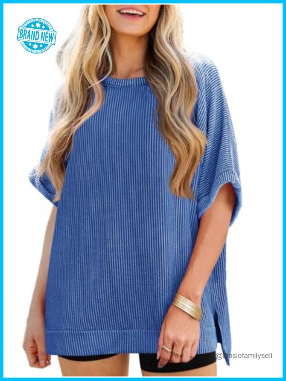 Oversized Ribbed Dolman Sleeve Tunic Top Loose Fit Short Sleeve Tee